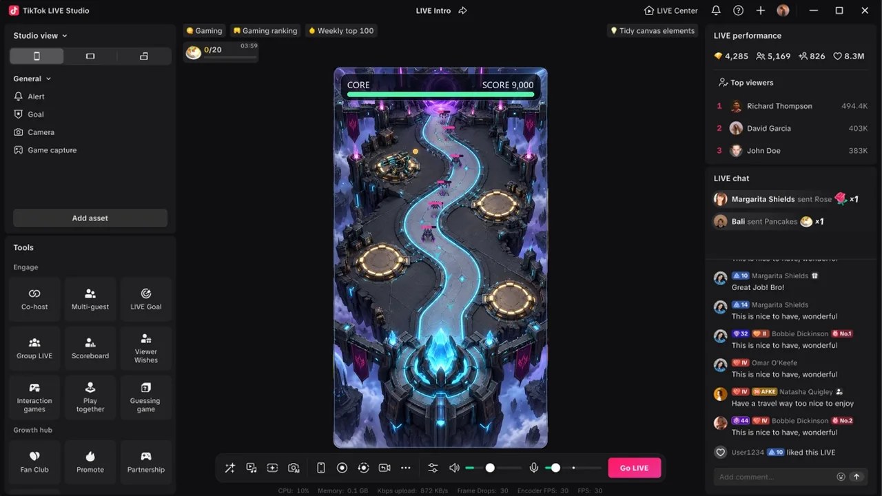 Tower Defense running in LIVE Studio